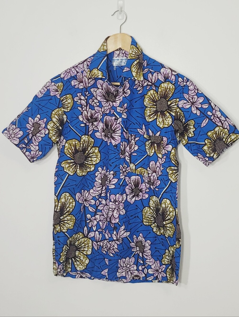 Men's Casual Floral Pattern Button Down Short Sleeve Shirt Made In Africa